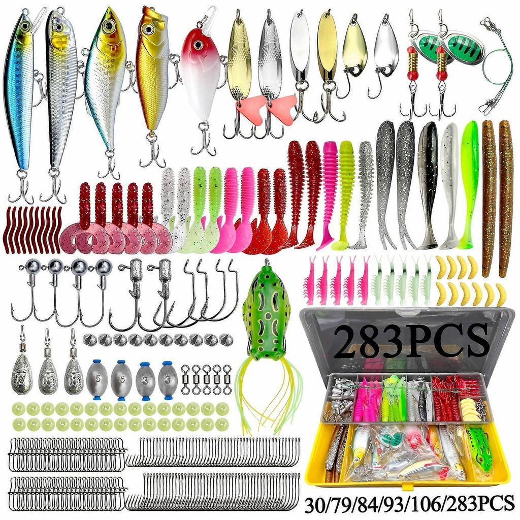 79pcs Fishing Lures Kit for Bass, Trout, Salmon – Topwater Jigs, Minnows, Poppers, Spoons, Soft Worms – Compatible with All Rods