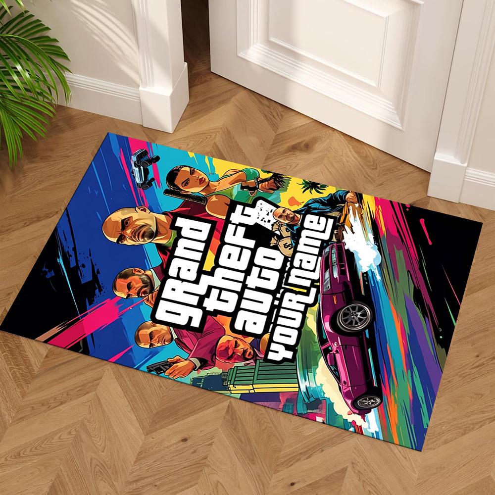 Grand Theft Auto Textfeld Teppich Perfekt für Wohnheim Arbeitszimmer Balkon Außenbereich Rutschfester Teppich Büro Heimdekoration Geburtstag/Weihnachtsgeschenk