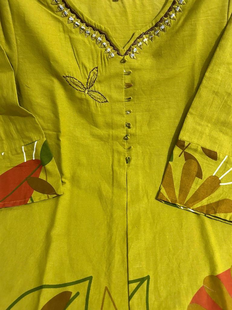 Indian Women Designer Cotton Flex Kurta Pant Cord Set Party Wear Top Tunic Kurti Dress