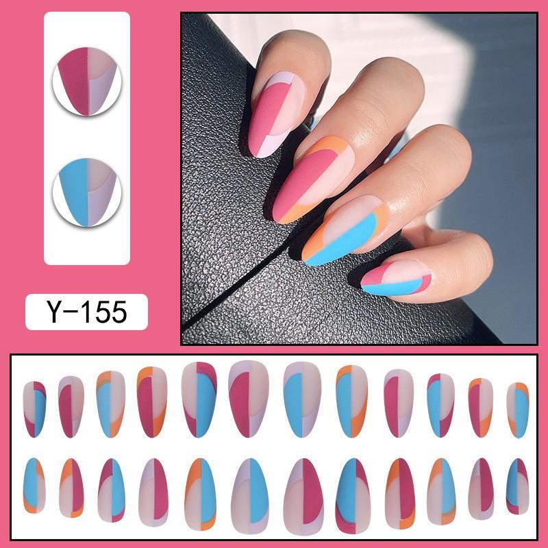 Short Press-On Nails Set Ins Style Fake Full Cover Acrylic Nail Tips Women Daily Wear