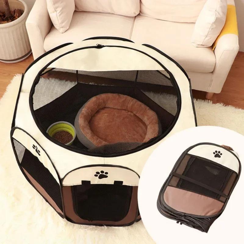 Foldable Octagonal Pet Tent Kennel Detachable Fence Dog Cat Cage Summer Outdoor Shelter Puppy Cat Delivery Room Pet Fences