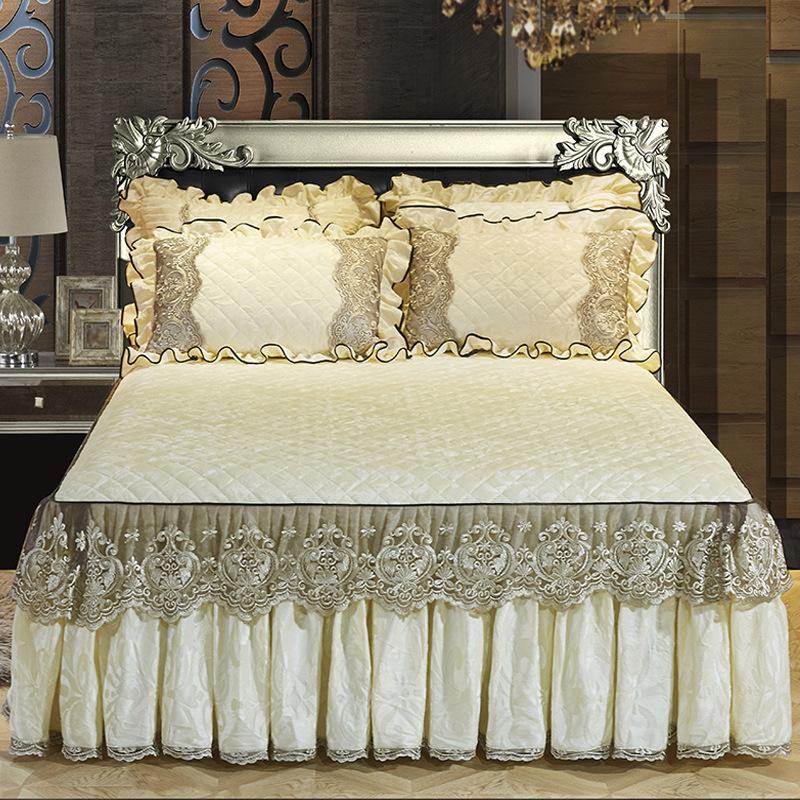 European Style Bed Skirt Lace Velvet Quilted Bedspread Autumn and Winter Thick Warm Fitted Sheet