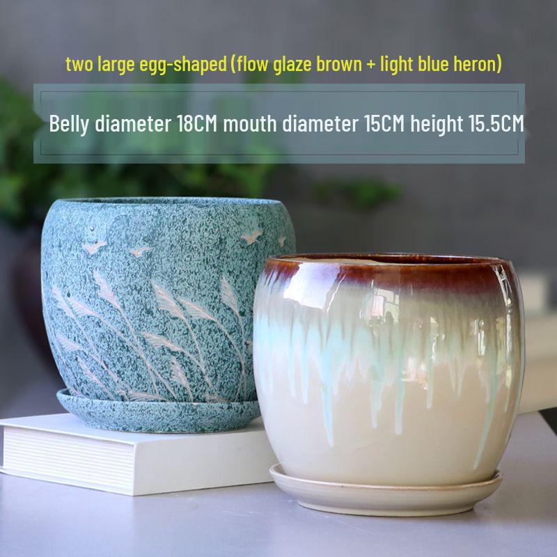 Breathable Ceramic Flower Pot with Tray for Gardenia and Succulents, Chinese Style, Large and Durable for Balcony Use.