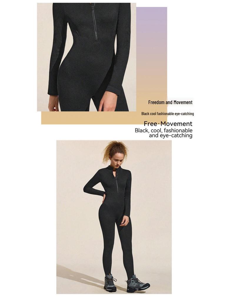 Cross-Border Yoga Bodysuit: High-Elastic, Hip-Lifting, Zipper Cardigan, Long Sleeve Fitness Wear