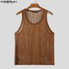 INCERUN 2PCS Summer Men Hollow Sleeveless Tank Tops and Shorts Beach Outfits Sets