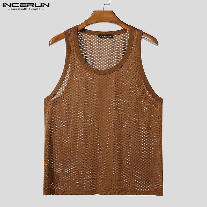 INCERUN 2PCS Summer Men Hollow Sleeveless Tank Tops and Shorts Beach Outfits Sets