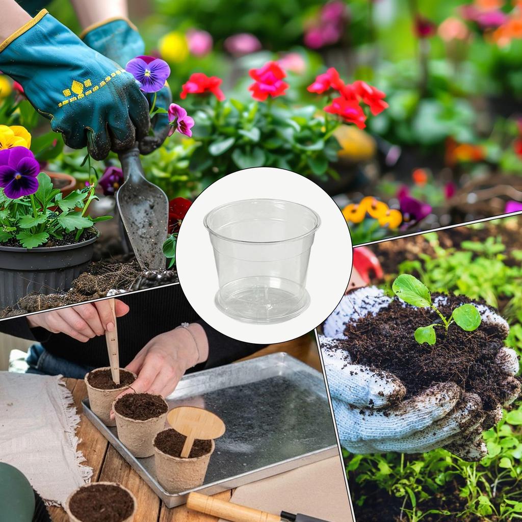 Nursery Pots For Plants 10-Piece With 10 Trays Transparent Flower Pots Hydroponic Planting Cup For Indoor Outdoor Garden Balcony