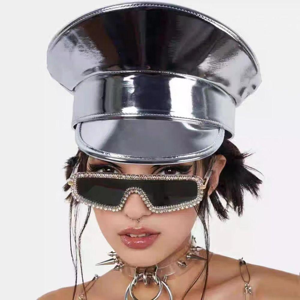 Summer Hat PU Leather Laser Hats Waterproof Sunscreen Leather Beret UV Protection Flat Caps Party Hat Cosplay Show