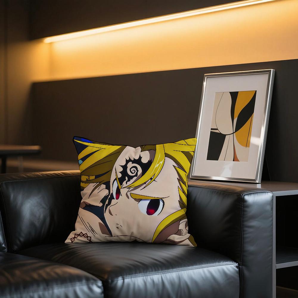 Funda de cojín Anime The S-Seven D-Deadly Sins Meliodas Cómoda y suave ropa de cama amigable con la piel almohada de sofá para el tiempo libre funda de almohada para coche