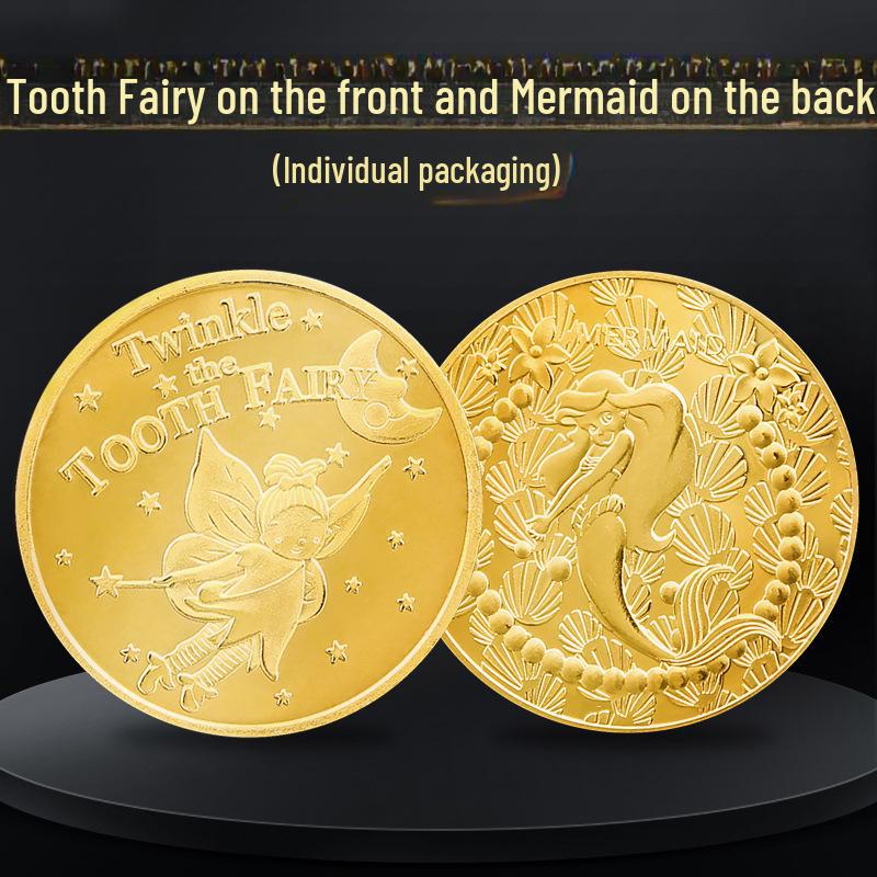 Gold Tooth Fairy Coin Set: Children's Tooth Reward Box & Halloween Decoration Toy Gift