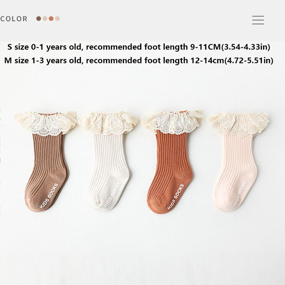 Non Slip Dots Kids Mid Calf Socks Lace Trim Girls Socks Cute Baby Socks Toddler Walking