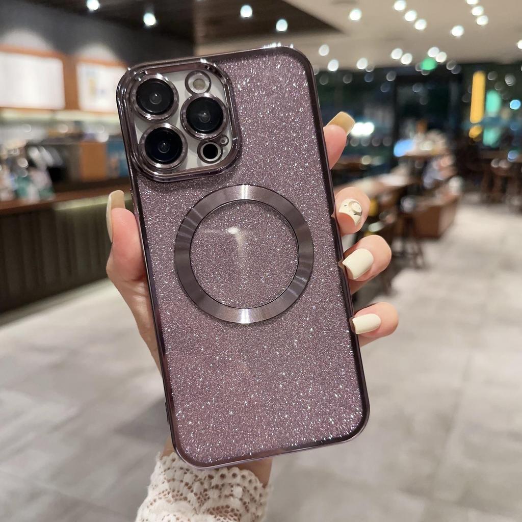 iPhone 16 Dustproof Glitter Electroplated CD Pattern Magnetic Soft Case for Apple 15 Pro and 17