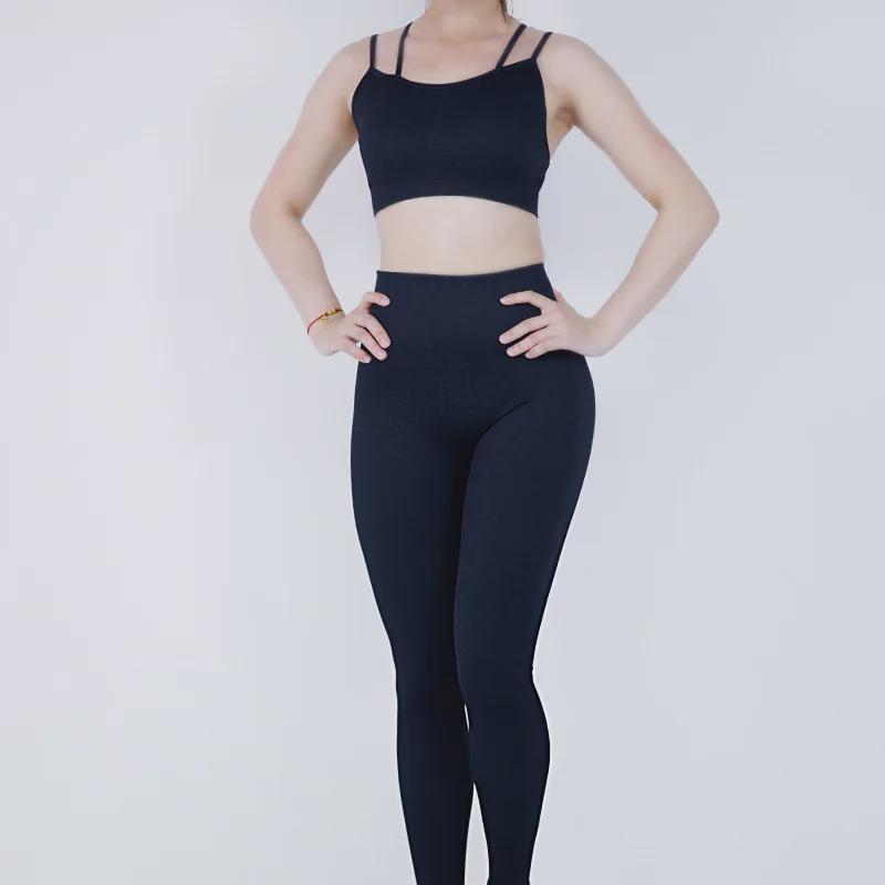 Women's Double Strap Yoga Set: Stylish Back Fitness Bra & High-Waist Lifting Pants