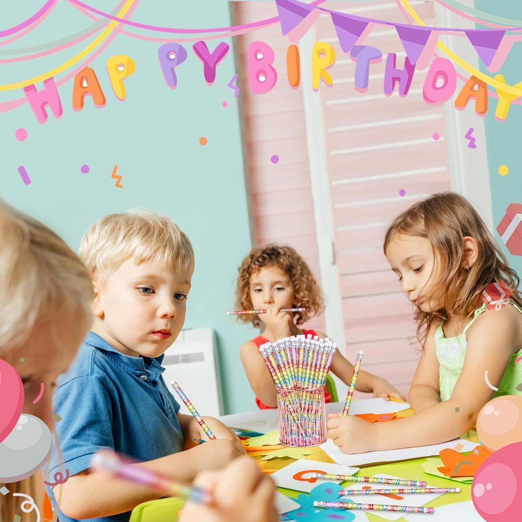 24 Pcs Happy Birthday Pencils Colorful Birthday Pencil for Students Teacher Wooden Pencils with Erasers Birthday Party Supplies, 6 Style(24)