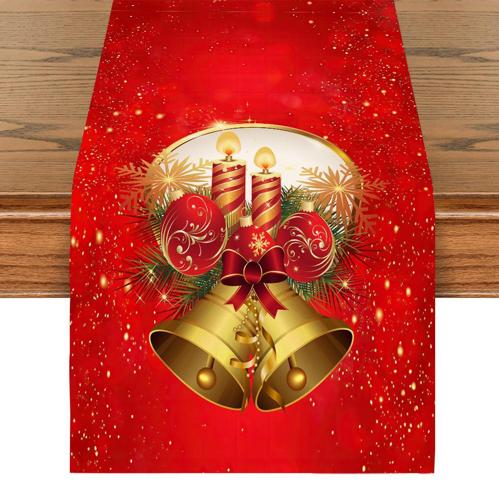 Bandera de Mesa Navideña de Lino con Estampados de Muñeco de Nieve y Papá Noel - Decoraciones Festivas para Mantel