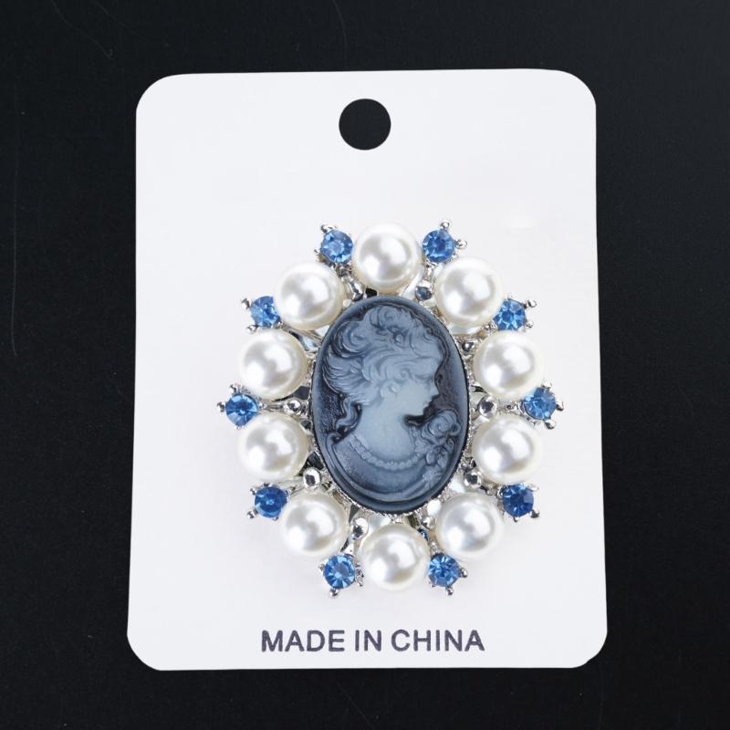 Crystal Rhinestones Cameo Vintage Brooch Pin Baroque Pearls Badge Stylish Clothing Accessories for Women