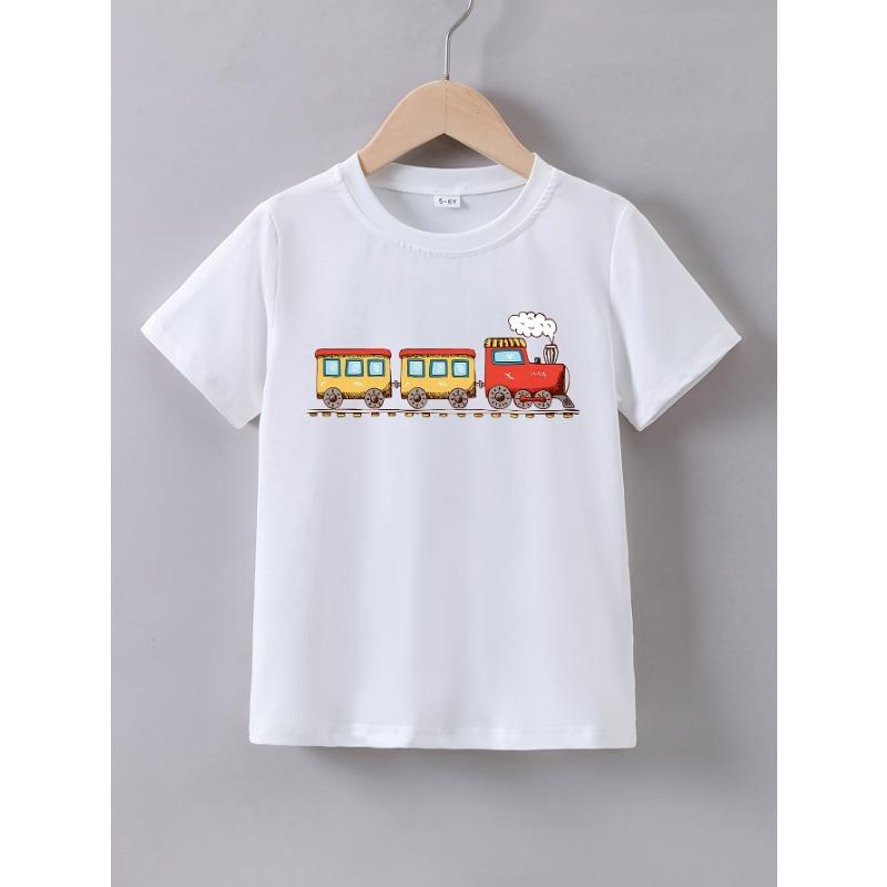 European sizes Boys Summer Short Sleeve Cartoon Running Train Print T-Shirt 110 белый