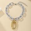 Layered Aluminum Stylish Chain Necklace With Geometric Metal Lock For Women
