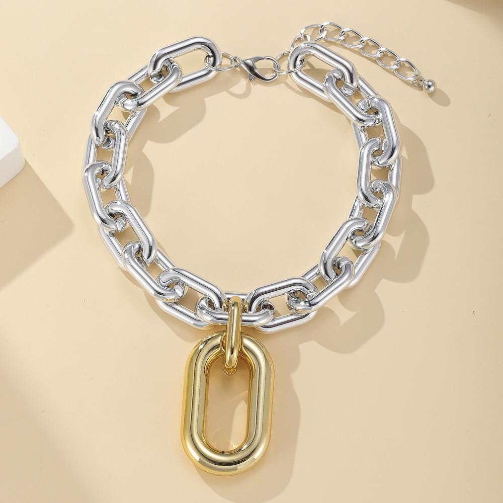 Layered Aluminum Stylish Chain Necklace With Geometric Metal Lock For Women