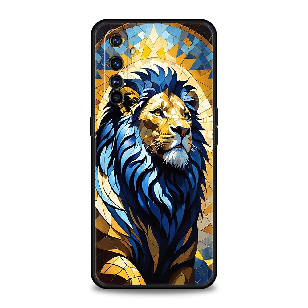 Cross Pattern Bicolor Lion Case For Realme C67 C63 C55 C53 C35 C25 C21 GT 2 3 5 6 10 11 12 13 Pro Plus 5G Soft TPU Phone Cover
