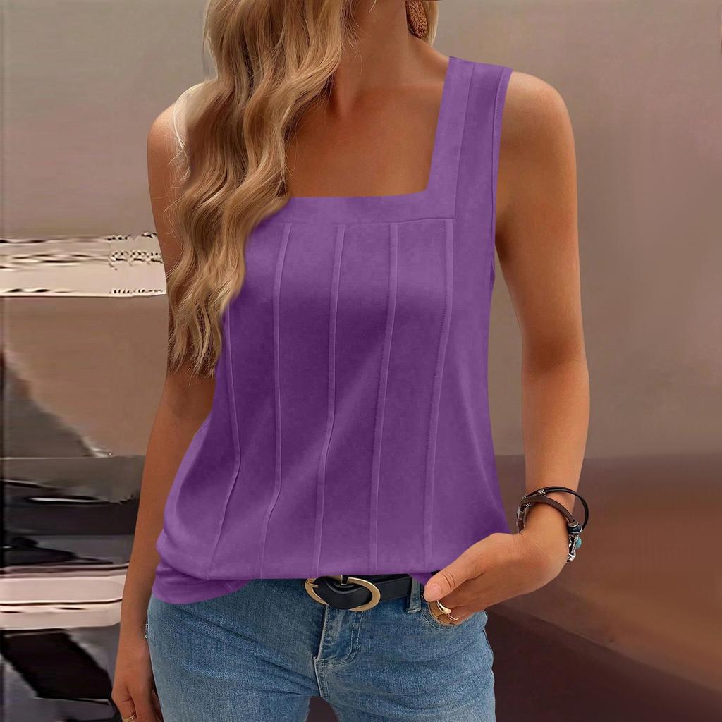 Women's Casual Fashion Square Neck Pleated Knit Sleeveless Vest Top