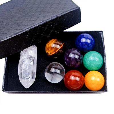 DL Esfera de Piedras de Chakra Curación Reiki Gema Natural Set de Cristal Hexagonal