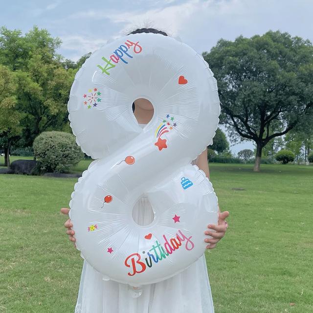 32 Inch Standing White Number Balloons Birthday Decoration Balloons Kids Birthday First Party Girl Banquet Shower Baby Decor 