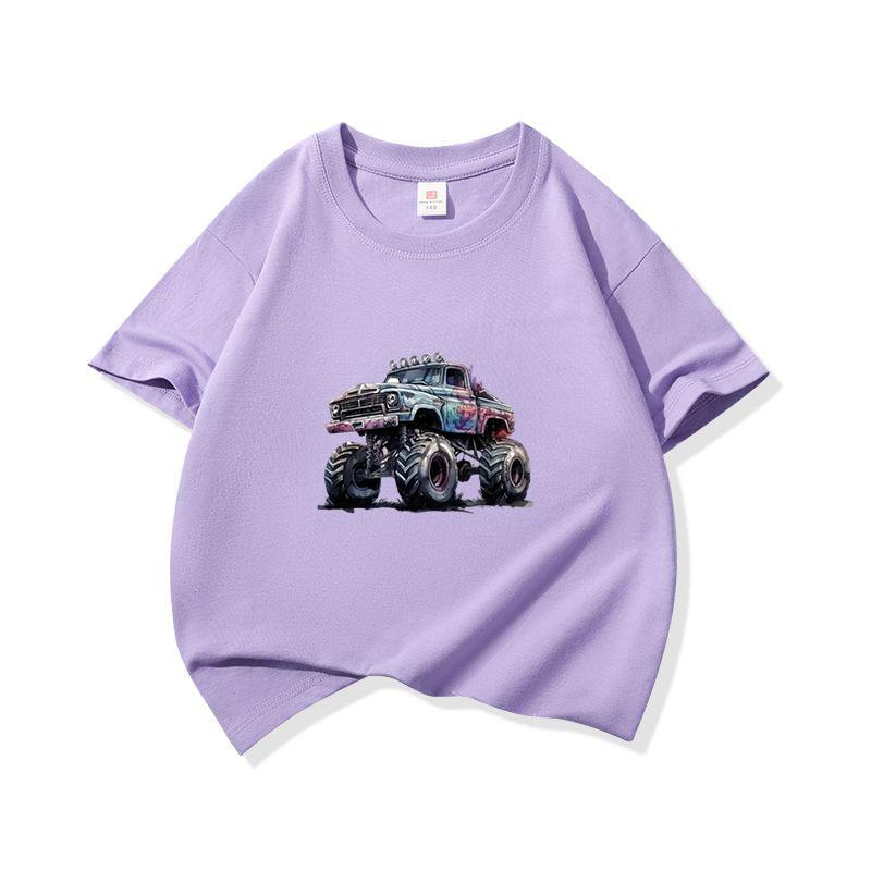 Kids Cotton T Shirt Cool Cartoon Offroad Vehicle Print Crew Neck Short Sleeve Tee Casual Boys Girls Summer Tops