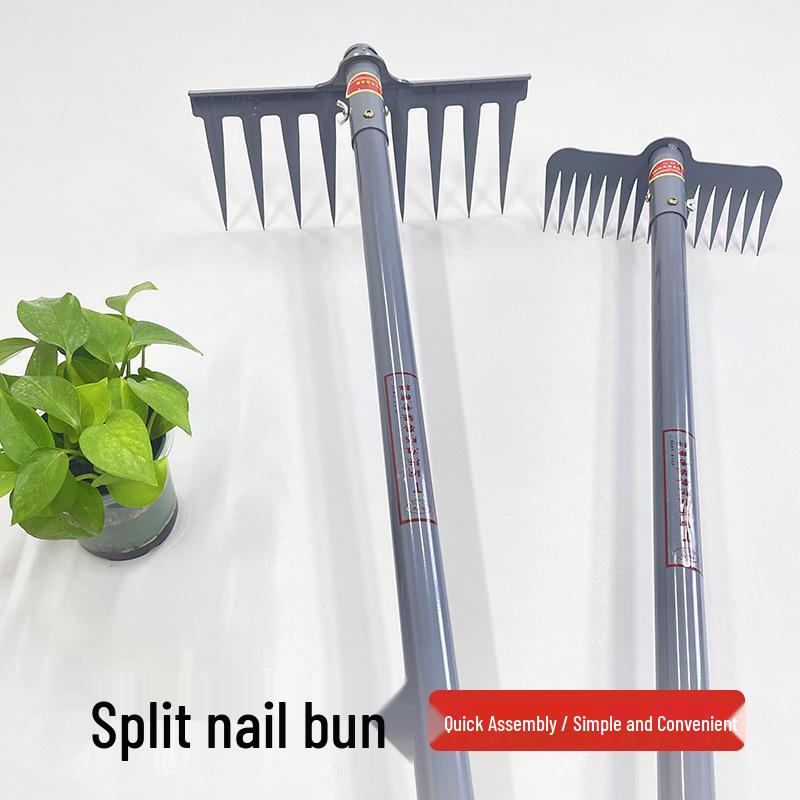 Detachable Weeding Rake: Multi-Purpose Farm Tool Set for Hoeing, Raking, and Soil Loosening. 9-Tooth Detachable Rake