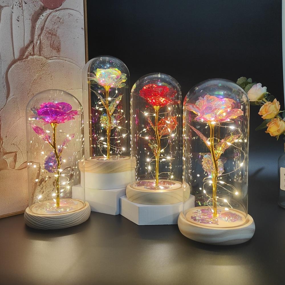 Eternal Flower Simulation Flower Luminous Glass Lampshade Gold Foil Rose Mother's Day Birthday Gift Decorative Night Light
