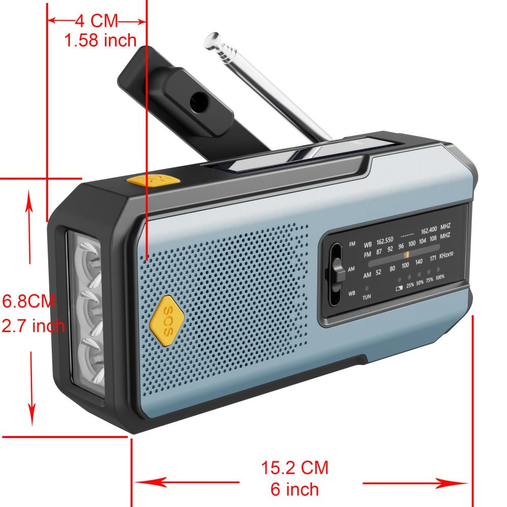 Hand Radio Portable AM/FM Radio, Weather Broadcast Emergency Hand Light Strip, Type-C Mobile Phone Charger and SOS Alarm Function