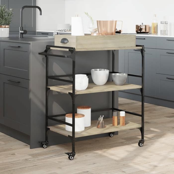 VidaXL Kitchen Trolley, Shelf with Wheels, Service Cart, Indoor Living Room Bathroom Storage Furniture, Oak 842342
