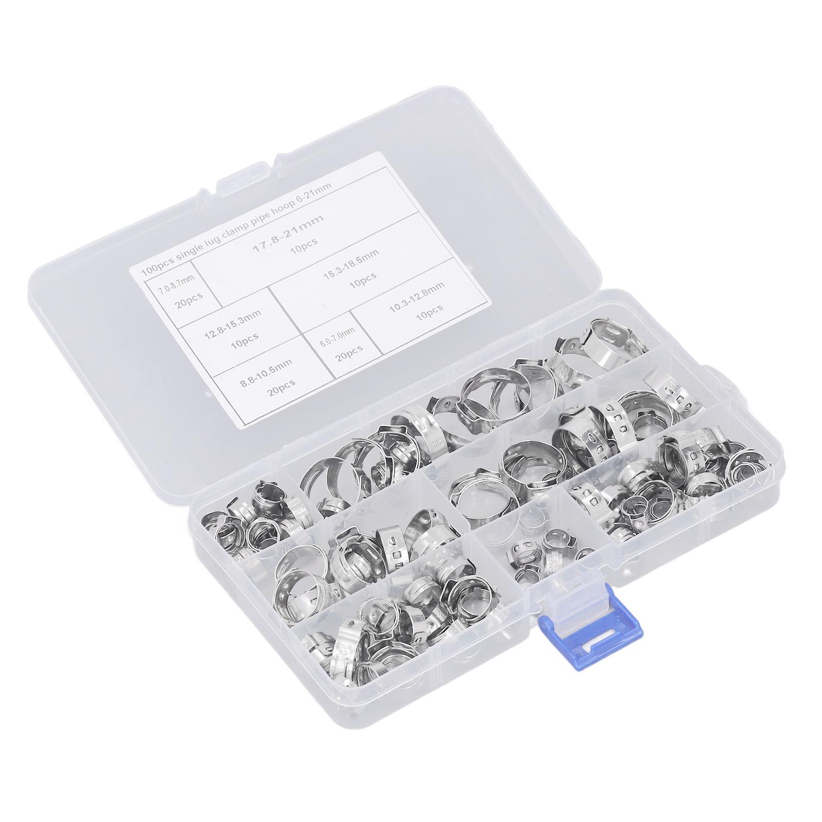 

100Pcs Hose Pipe Assortment Kit Stainless Steel Waterproof Oil Resistant Pipe Tube Clamp