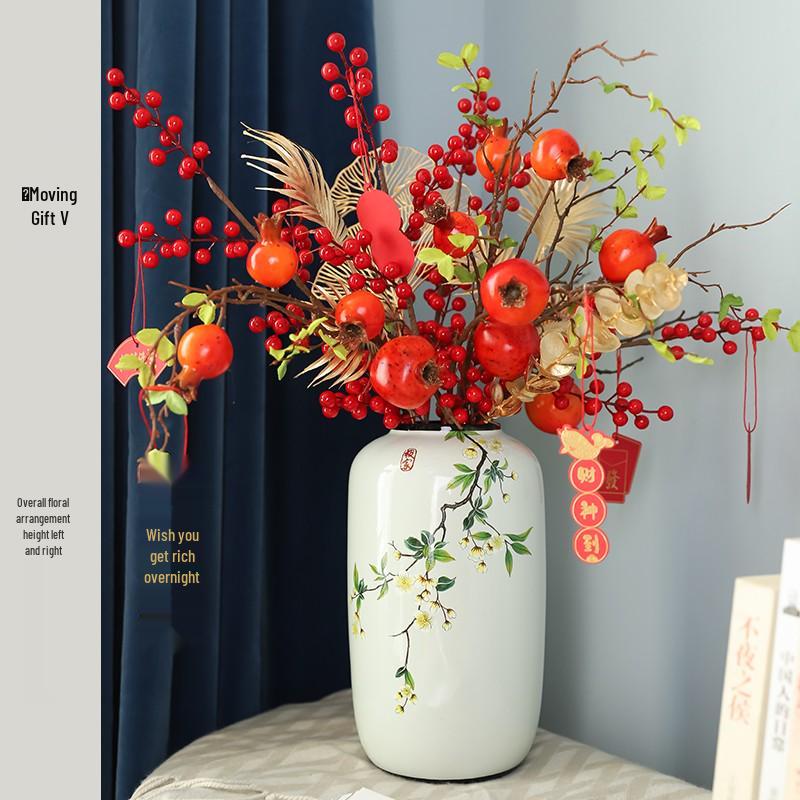 Round Chinese Ceramic Vase: Floral Art for Living Room & Hallway Decor, Ideal for Hydroponics & Silk Flowers