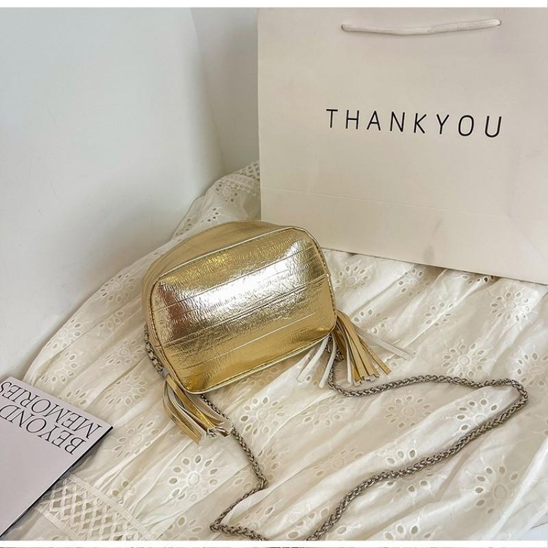 IELGY Damska srebrna modna torebka typu bucket z paskiem na łańcuszku i szufladą