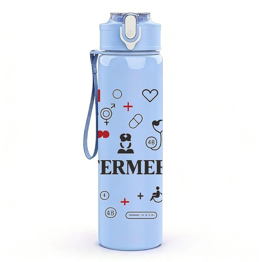 1PC Enfermeria Medical Icon Pack 750ml Color Plastic Sports Water Bottle Leakproof Flip Straw Lid Suitable for Sports Office Home Use