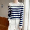 Women's Striped Crew Neck Wool Sweater - Autumn/Winter Loose-Fit Cashmere Knit