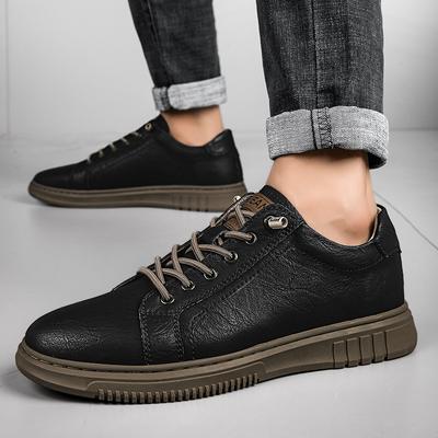 Chaussures classiques décontractées en cuir pour hommes, nouvelles chaussures de marque à la mode, baskets noires décontractées pour hommes, chaussures à lacets à plateforme, 2024