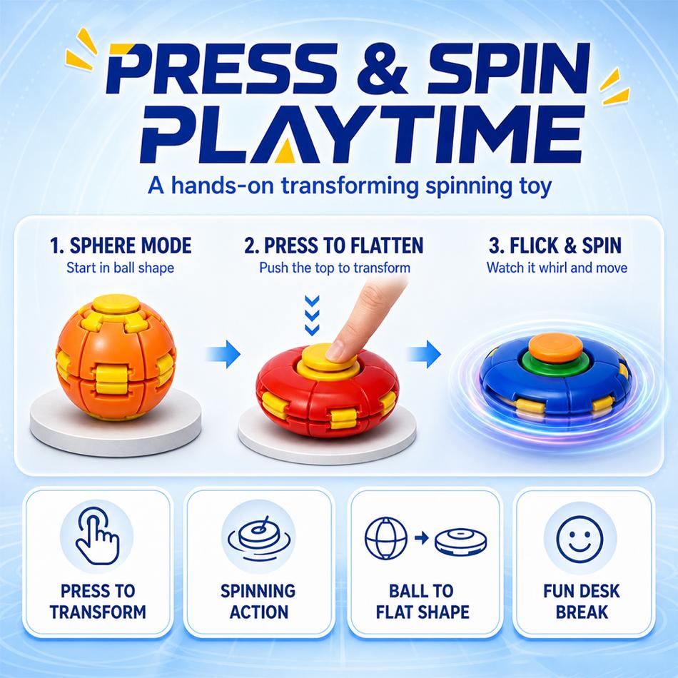 New Upgrade Press Spin Transform Fidget Ball 3D Printed Fingertip Gear Gyro Stress Relief Sensory Desktop Decor Novelty Ornament