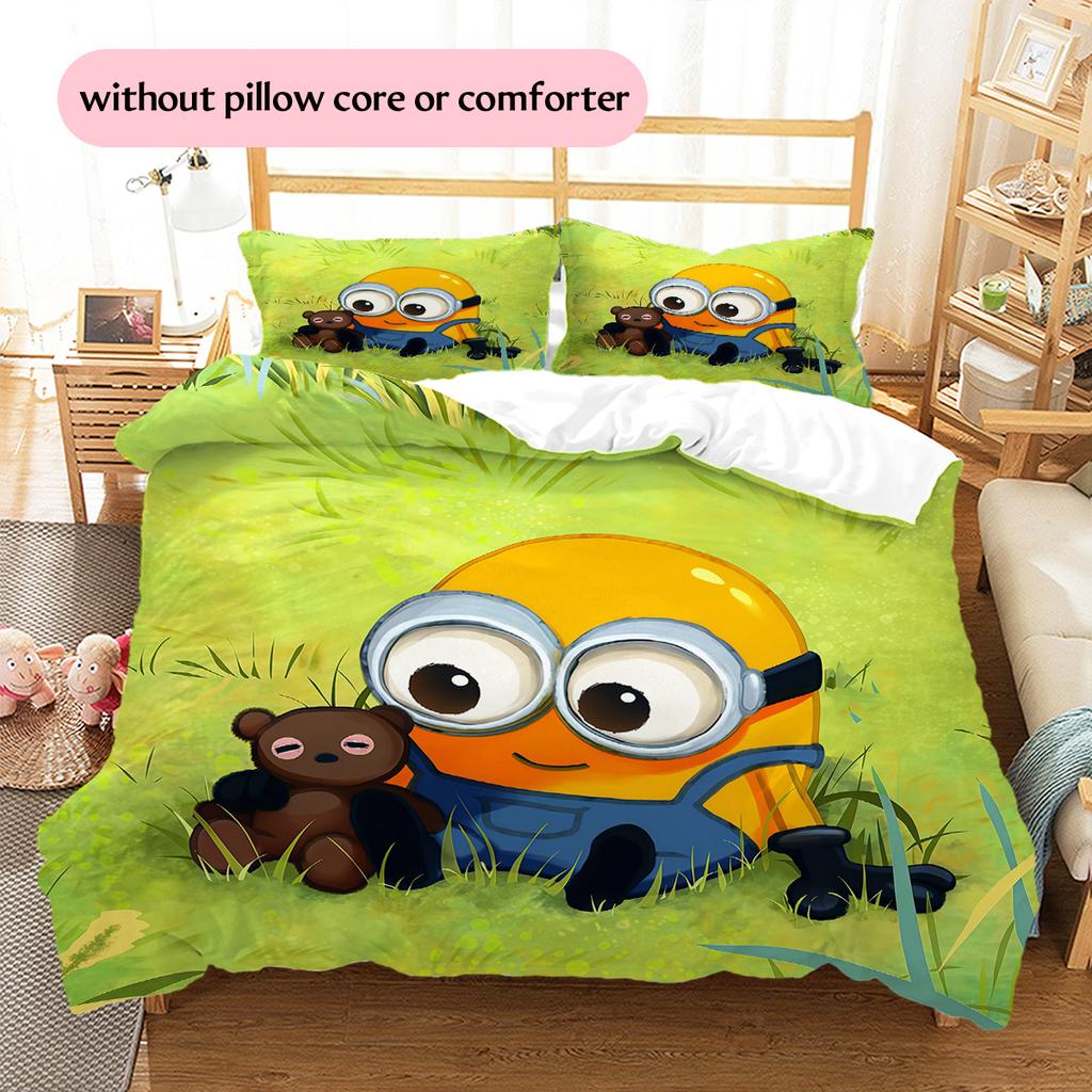Minions Pattern Bedding Quilt Set  Home Decoration  Gift (1 * Duvet Cover + 2 * Pillowcase  Without Core)