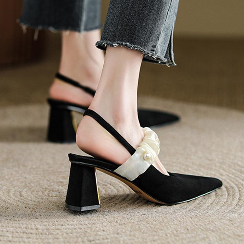 Luxury Women Sexy High Heels Sandals Chunky Fad Suede Pointed Toe Shoes Spring Summer New Pumps Women Slingback Slippers