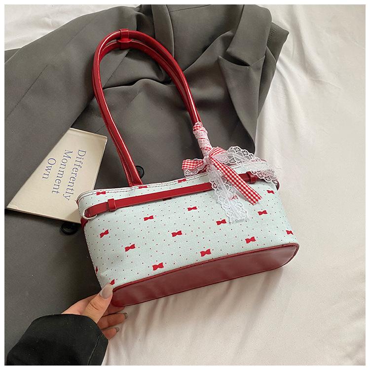 

Fashion sweet bow underarm bag women s 2025 summer simple niche high-value casual shoulder handbag синій