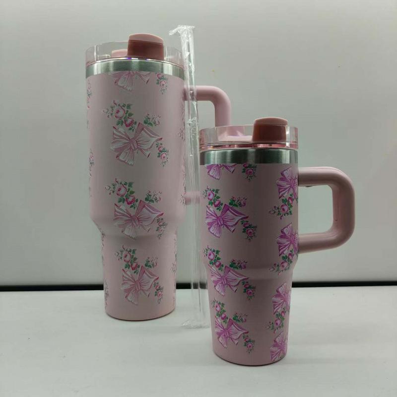 40oz Floral Stainless Steel Ice Buster Thermos Cup with Handle 14 oz