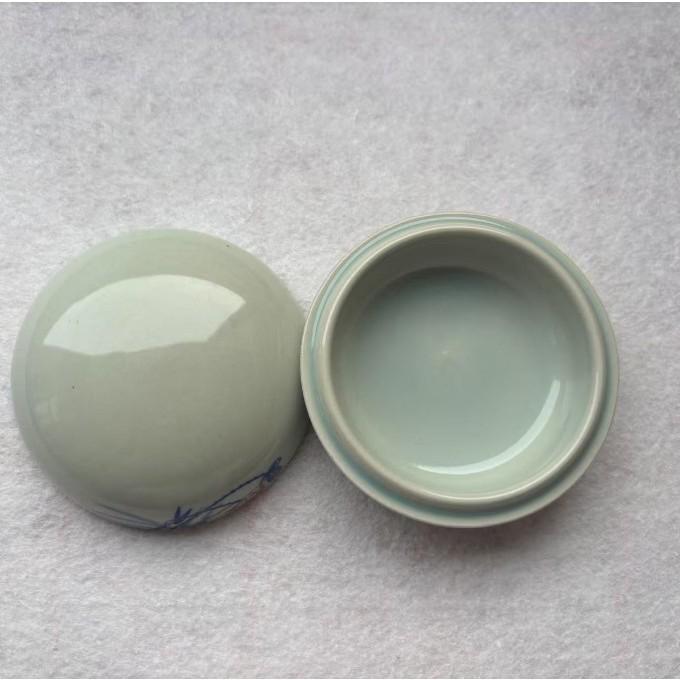 Ceramic Cinnabar Seal Ink Pad Holder with Lid for Calligraphy and Painting