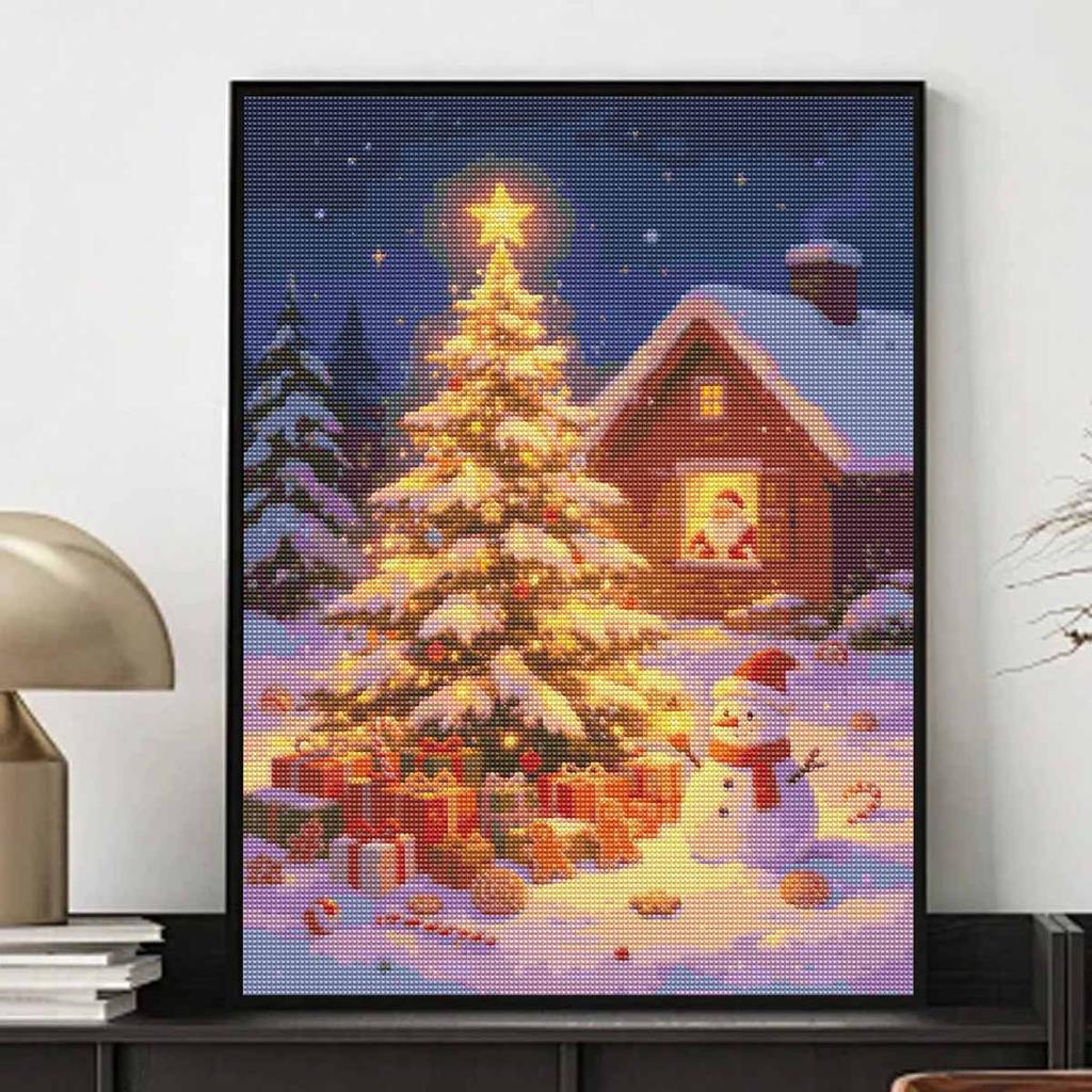 Christmas Diamond Painting Kit Snowy Winter Forest Tree Cabin Snowman Handmade Home Entertainment Decorative Painting