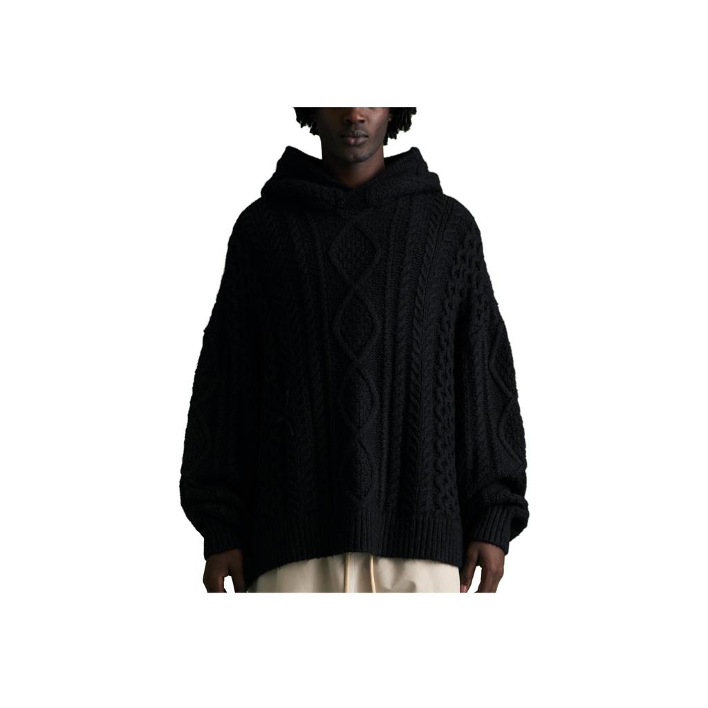 Fear of God Essentials Cable Knit Hoodie Jet Black Men Tops 192BT234390F