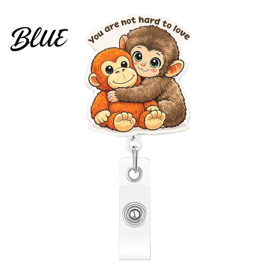 Retractable Badge Reel Holder, Cute Monkey Pattern Print 360 Degree Rotating Work Holder for Clothing Clip, Acrylic Telescopic Easy-pull Office Staff