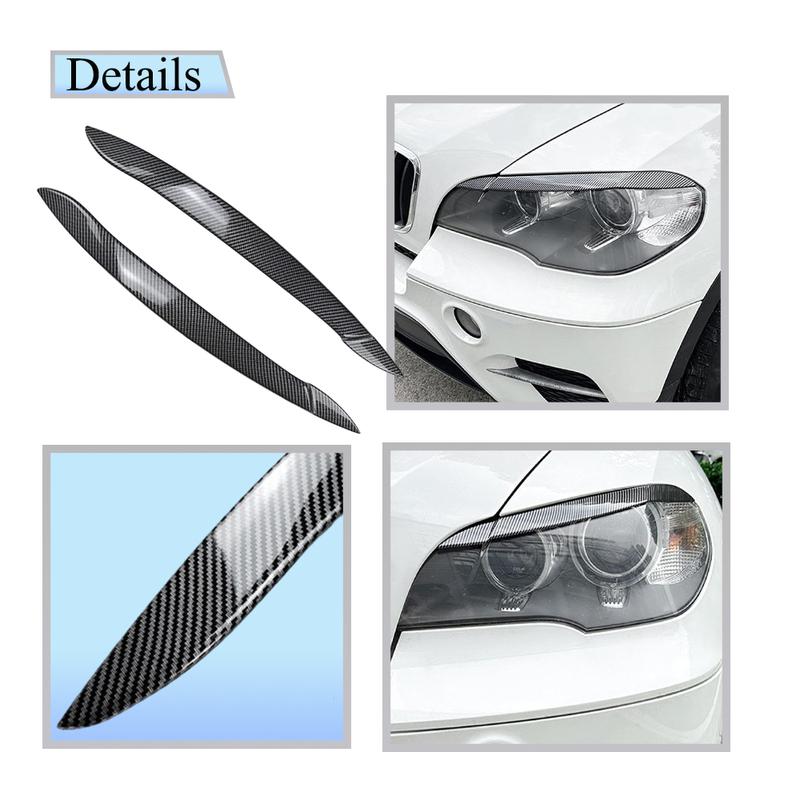 2pcs Car Headlight Eyebrow Eyelid Cover Trim ABS Carbon Fiber Black for BMW X5 E70 2008 2009 2010 2011 2012 2013