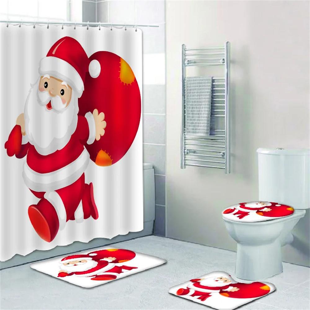 Merry Christmas Cartoon Shower Curtains Washable Fabric Polyester For Bathtub Art Bathroom Decor Partition With Hooks Waterproof