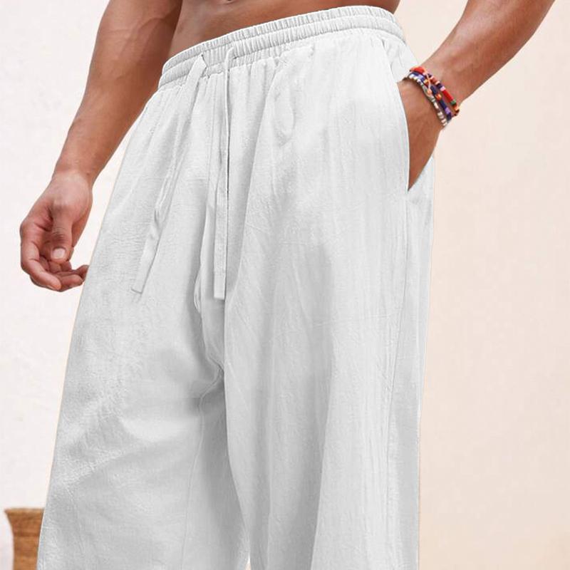 Spring Summer Mens Linen Pants Casual Thin Solid Color Trousers Men Elastic Waist Drawstring Breathable Holiday Beach Wear